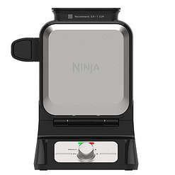 Ninja BW1001 NeverStick PRO Belgian Waffle Maker, Vertical Design, 5 Shade Settings, Black & Silver