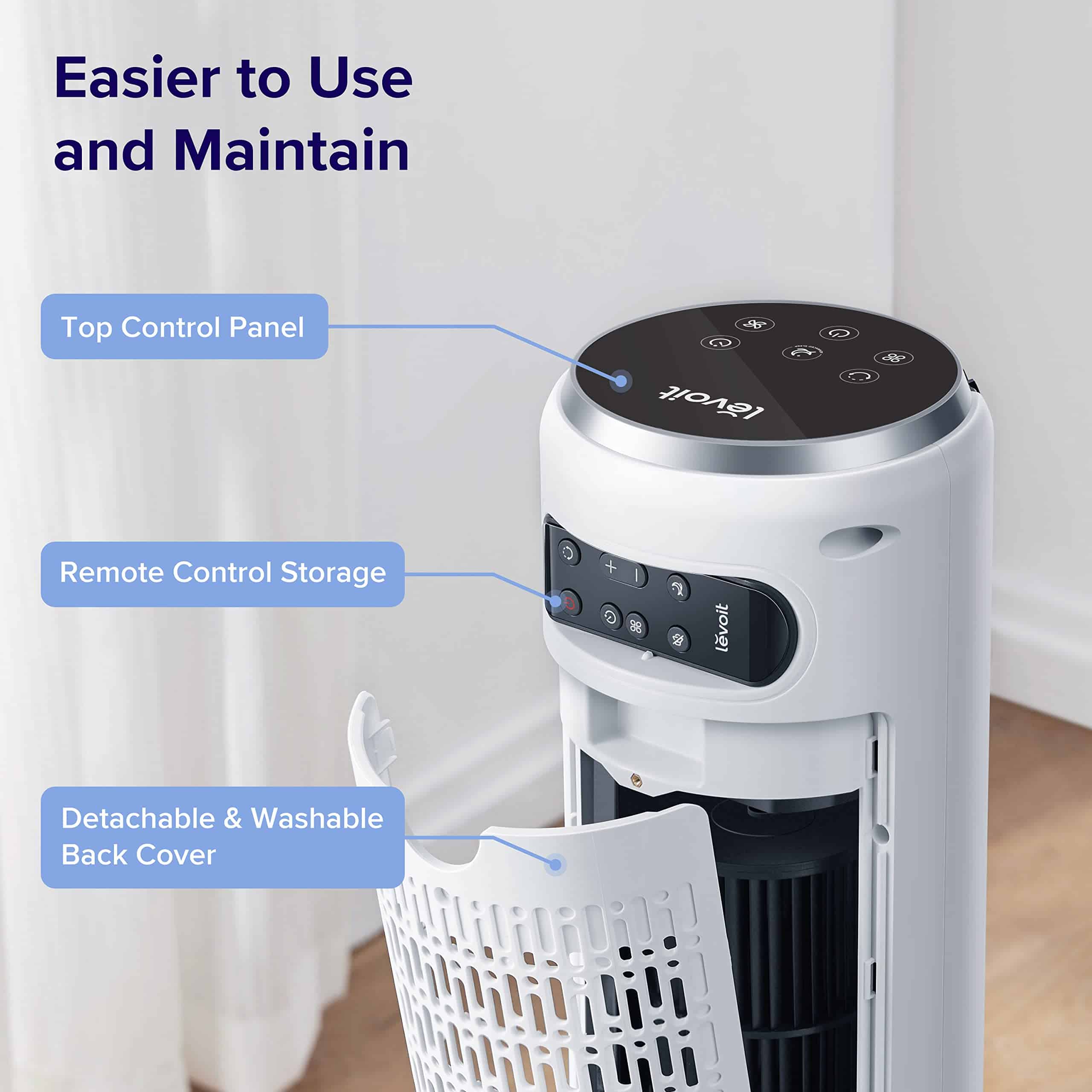 LEVOIT Tower Fan for Bedroom, 25ft/s Standing Fans that Blow Cold Air for Home, Floor Fan 90° Oscillating for Indoors, White