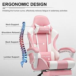 GTPLAYER Gaming Chair, Computer Chair with Footrest and Lumbar Support, Height Adjustable Game Chair with 360°, Pink