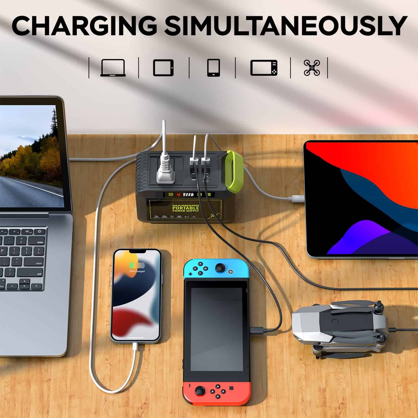 MARBERO Portable Power Station 88Wh Camping Lithium Battery Solar Generator Fast Charging with AC Outlet 120W Peak Power Bank