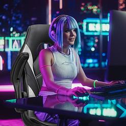 Sweetcrispy Computer Gaming Desk Chair - Ergonomic Office Executive Adjustable Swivel Task PU Leather Racing Chair, White