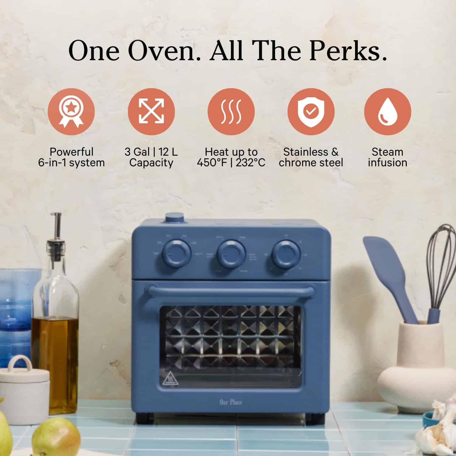 Our Place Wonder Oven, 6-in-1 Air Fryer & Toaster Oven with Steam Infusion, Blue Salt