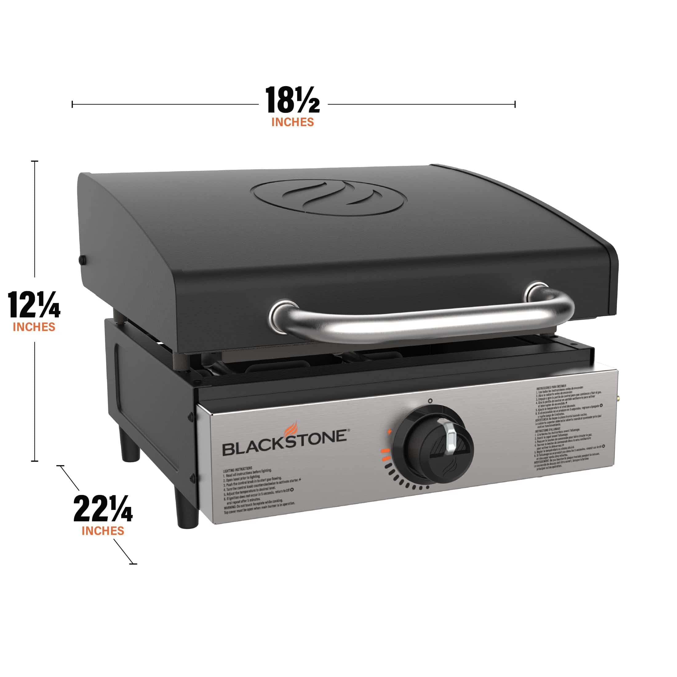 Blackstone 1814 Stainless Steel Propane Gas Portable, Flat Top Griddle Frill Station – Heavy Duty & 12, 000 BTUs, 17 Inch, Black