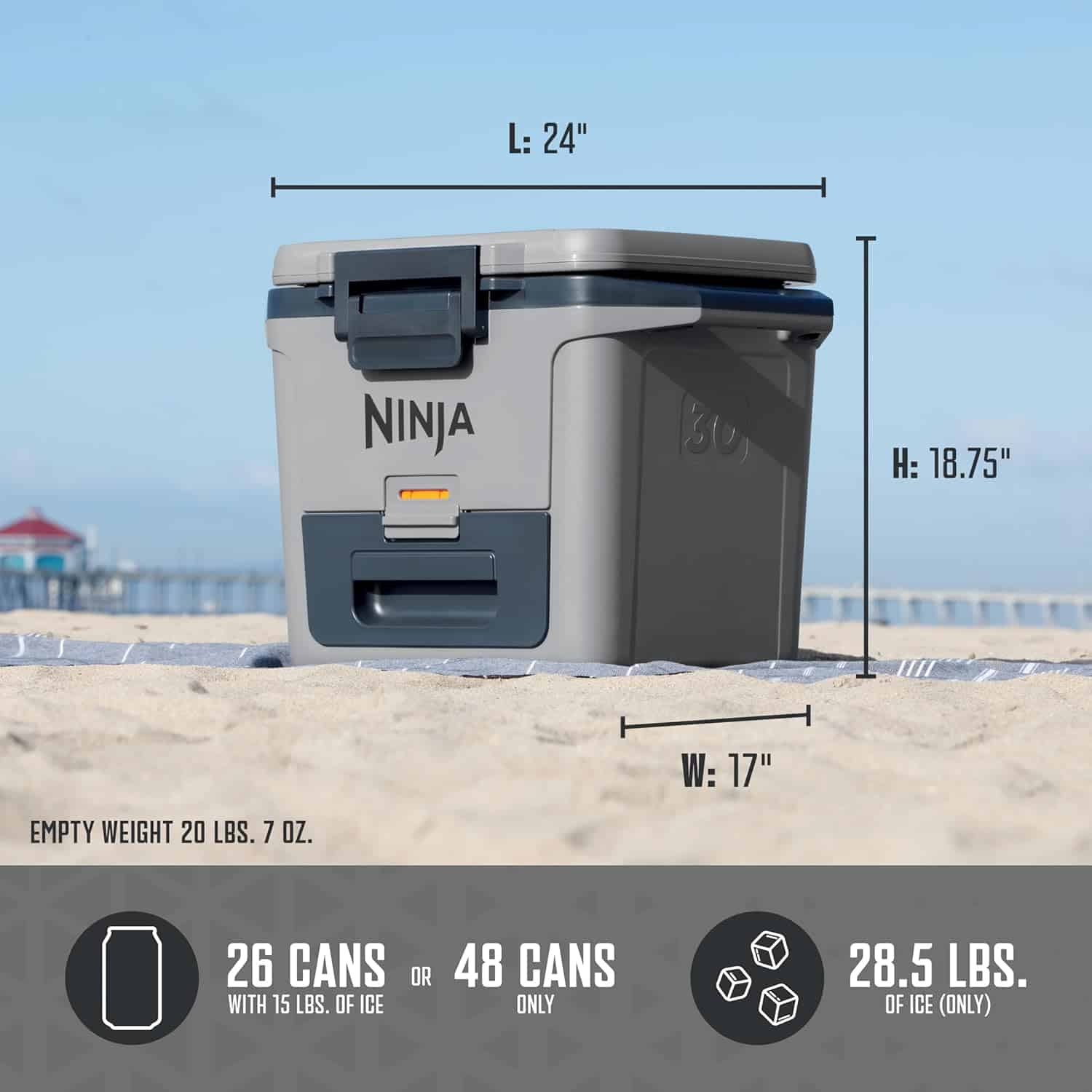 NINJA FrostVault 30 qt. Chest Cooler with Dry Zone, Slate Gray