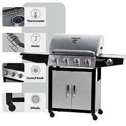 MASTER COOK Outdoor Propane Gas Grill, 4-Burner Gas Grill with Side Burner Liquid Propane Gas Grill BBQ Gas Grill, Silver Black