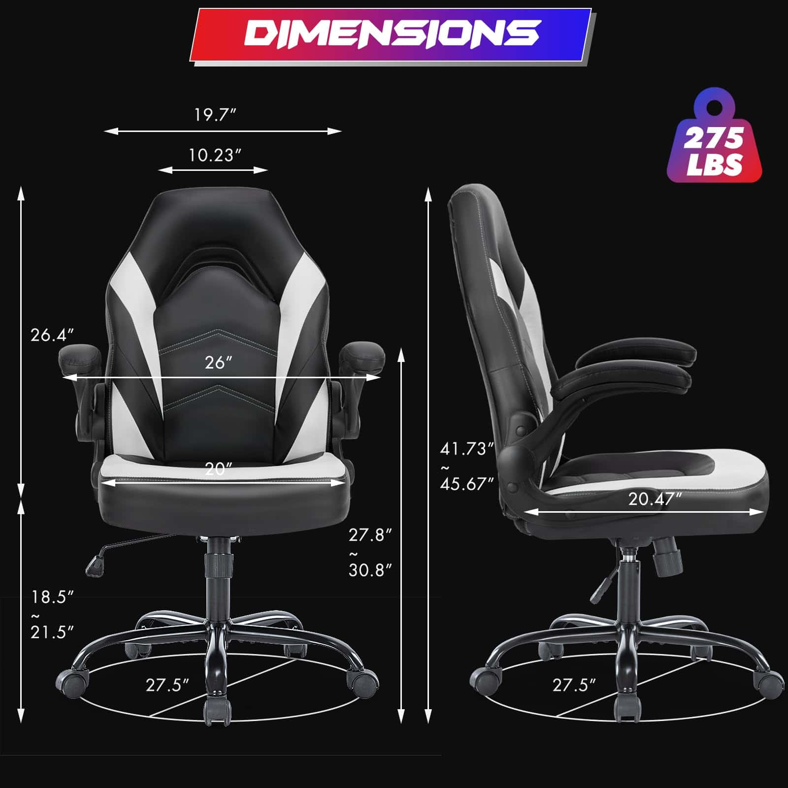 Sweetcrispy Computer Gaming Desk Chair - Ergonomic Office Executive Adjustable Swivel Task PU Leather Racing Chair, White