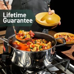 HexClad Hybrid Nonstick 5-Quart Saucepan with Tempered Glass Lid, Stay-Cool Handle
