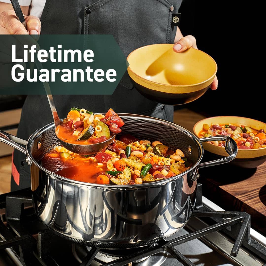 HexClad Hybrid Nonstick 5-Quart Saucepan with Tempered Glass Lid, Stay-Cool Handle