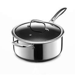 HexClad Hybrid Nonstick 5-Quart Saucepan with Tempered Glass Lid, Stay-Cool Handle