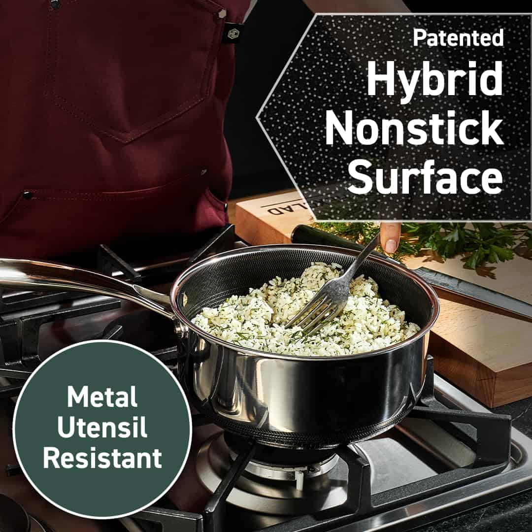 HexClad Hybrid Nonstick 3-Quart Saucepan with Tempered Glass Lid