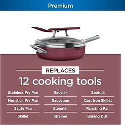 Ninja, Cookware, Steamer, Strainer Basket, Glass Lid and Spatula, Foodi NeverStick PossiblePan, Premium Set, Cherry Tart, CW102RD