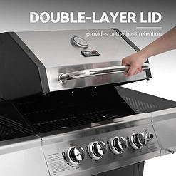Royal Gourmet 4-Burner Propane Gas Grill with Warming Rack, Outdoor BBQ Grill with 34,000 BTUs Output, Black & Silver