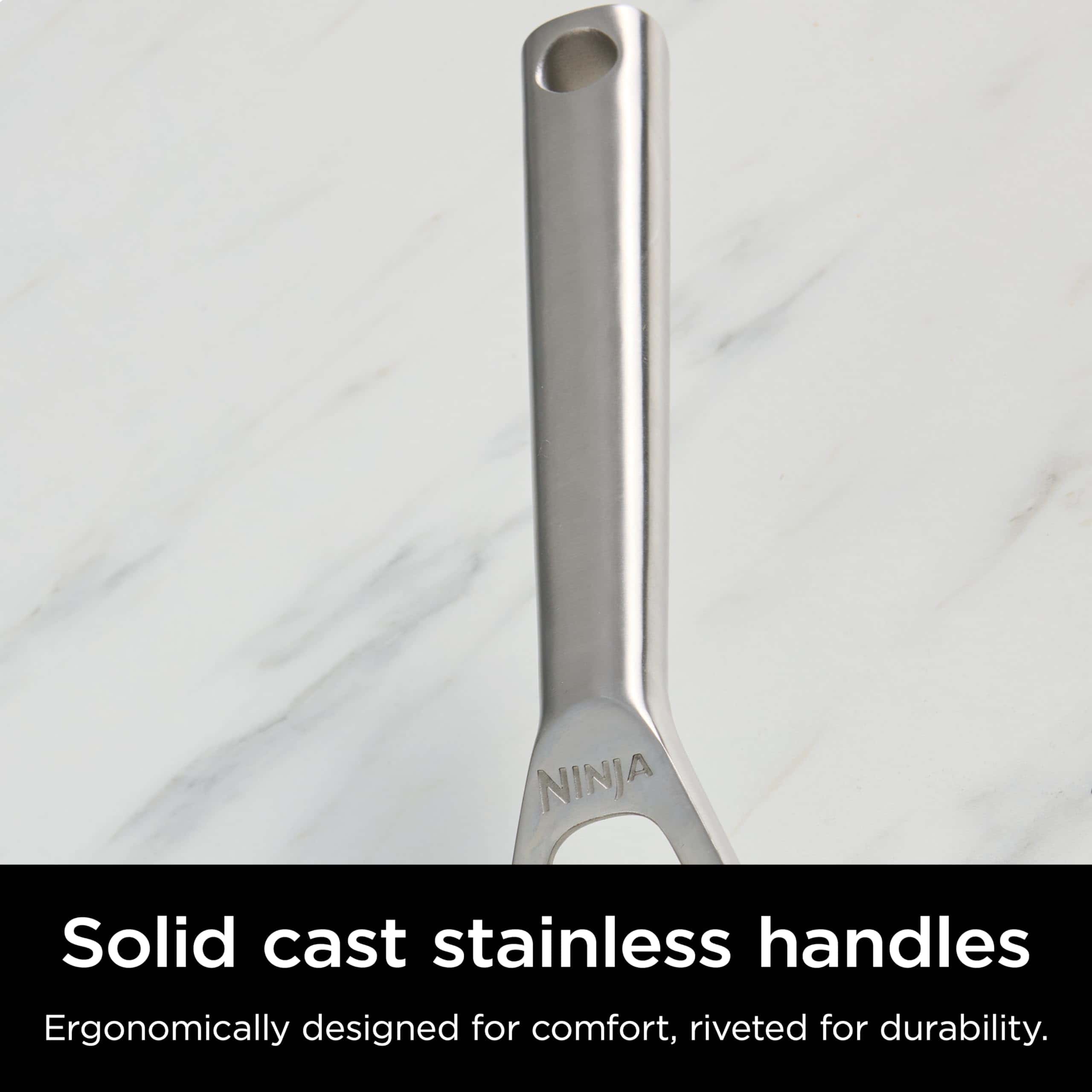Ninja C90030 Everclad Commercial-Grade Stainless Steel 12" Fry Pan, Tri-Ply Pans, Oven Safe to 600°F, PTFE Safe, Stainless