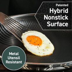 HexClad Hybrid Nonstick 8-Inch Fry Pan with Tempered Glass Lid, Stay-Cool Handle, Dishwasher and Oven Safe