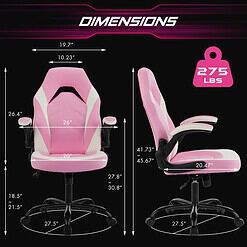 Sweetcrispy Computer Gaming Desk Chair - Pink Ergonomic Office Executive Adjustable Swivel Task PU Leather Racing Chair, White Pink