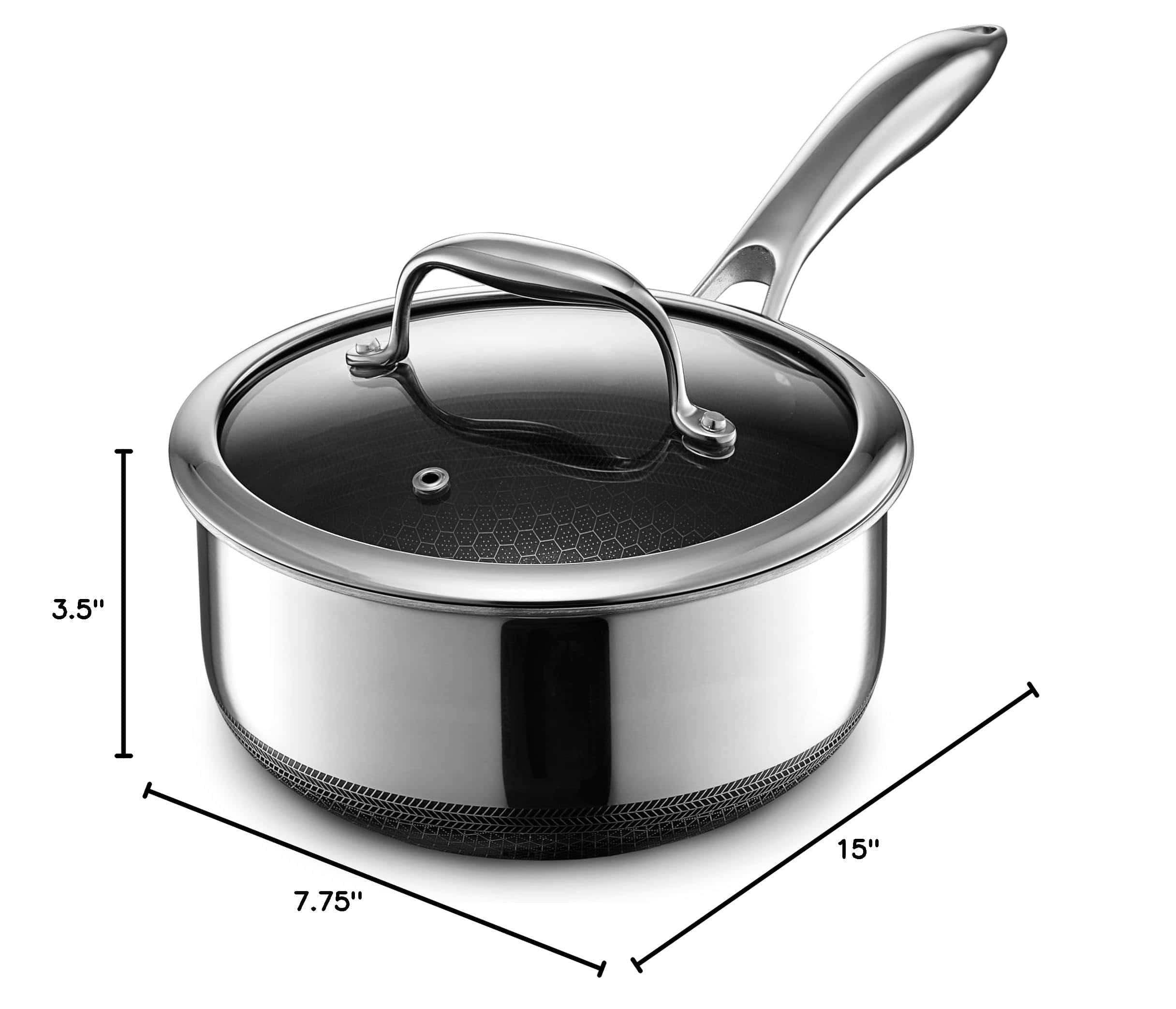 HexClad Hybrid Nonstick 2-Quart Saucepan with Tempered Glass Lid