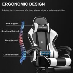 GTPLAYER Gaming Chair, Computer Chair with Footrest and Lumbar Support, Height Adjustable Game Chair with 360°, White