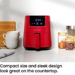 CHEFMAN 2 Qt Mini Air Fryer – Digital Space-Saving Compact Air Fryer with Nonstick and Dishwasher Safe Basket, Red