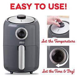 DASH Compact Air Fryer Oven Cooker with Temperature Control, Non-stick Fry Basket, 2 Quart - Grey
