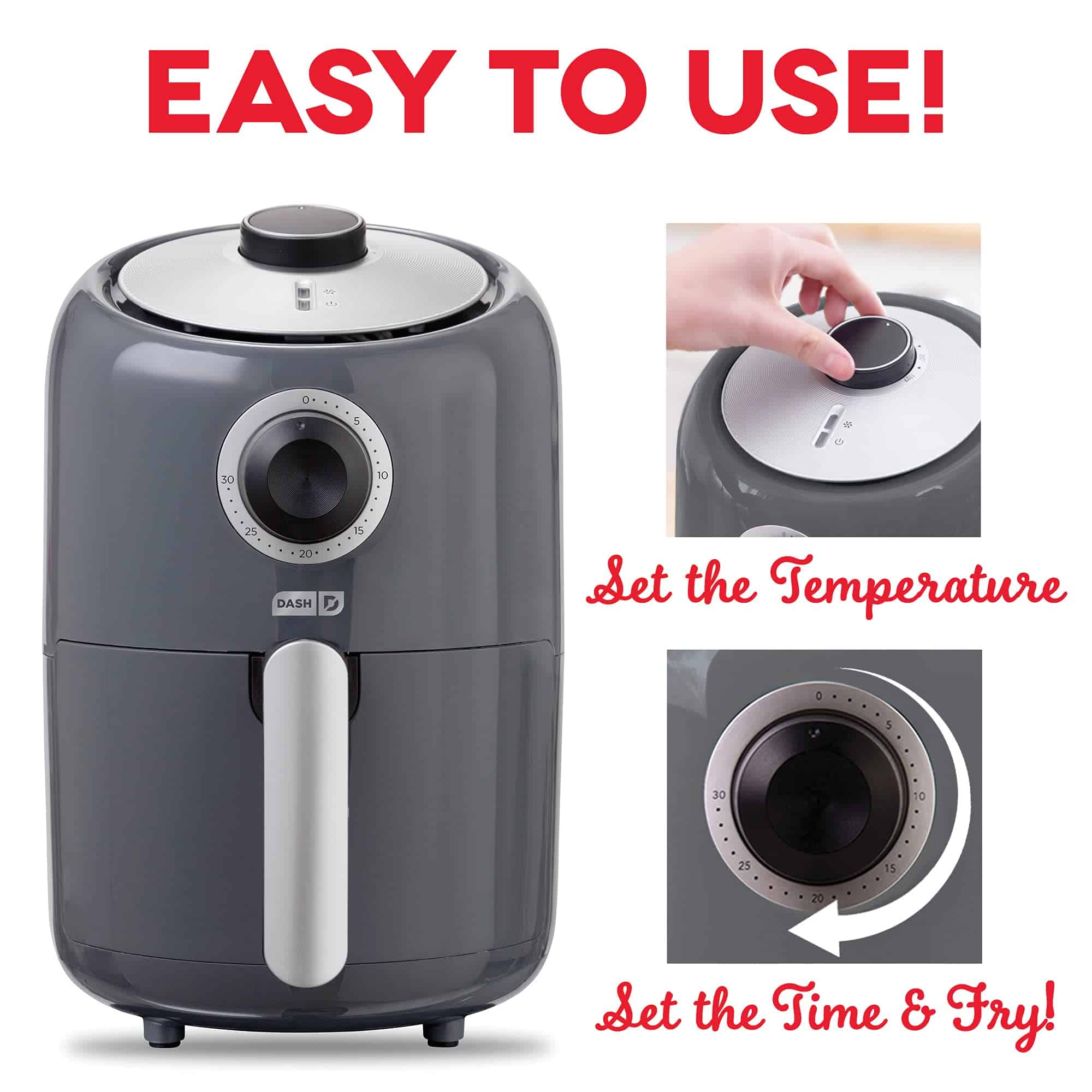 DASH Compact Air Fryer Oven Cooker with Temperature Control, Non-stick Fry Basket, 2 Quart - Grey