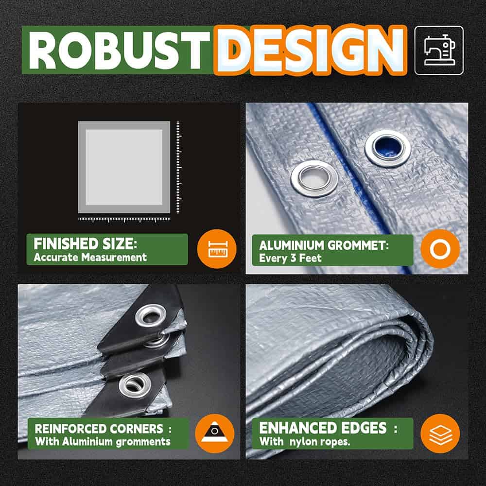 RAINDEWAY Large Tarps 30x30 Feet, 5.5 Mil - Multipurpose Waterproof Poly Tarp Cover, Silver/Blue Tarp