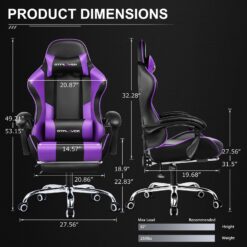 GTPLAYER Gaming Chair, Computer Chair with Footrest and Lumbar Support, Height Adjustable Game Chair with 360°, Purple