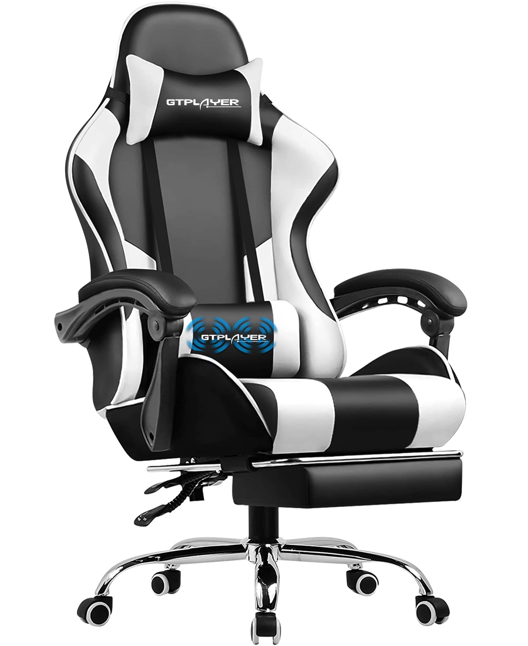 GTPLAYER Gaming Chair, Computer Chair with Footrest and Lumbar Support, Height Adjustable Game Chair with 360°, White