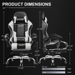 GTPLAYER Gaming Chair, Computer Chair with Footrest and Lumbar Support, Height Adjustable Game Chair with 360°, White