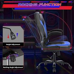 Sweetcrispy Computer Gaming Desk Chair, Ergonomic Office Executive Adjustable Swivel Task PU Leather Racing Chair, Black Blue