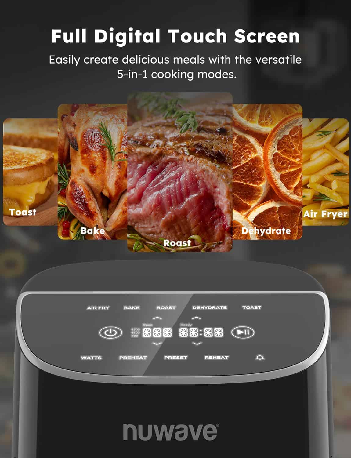 Nuwave Brio Plus 8 Qt Air Fryer, PFAS Free, New & Improved, Digital Touch Screen, Cool White Display, Black