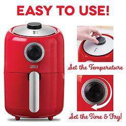 DASH Compact Air Fryer Oven Cooker with Temperature Control, Non-stick Fry Basket, 2 Quart - Red