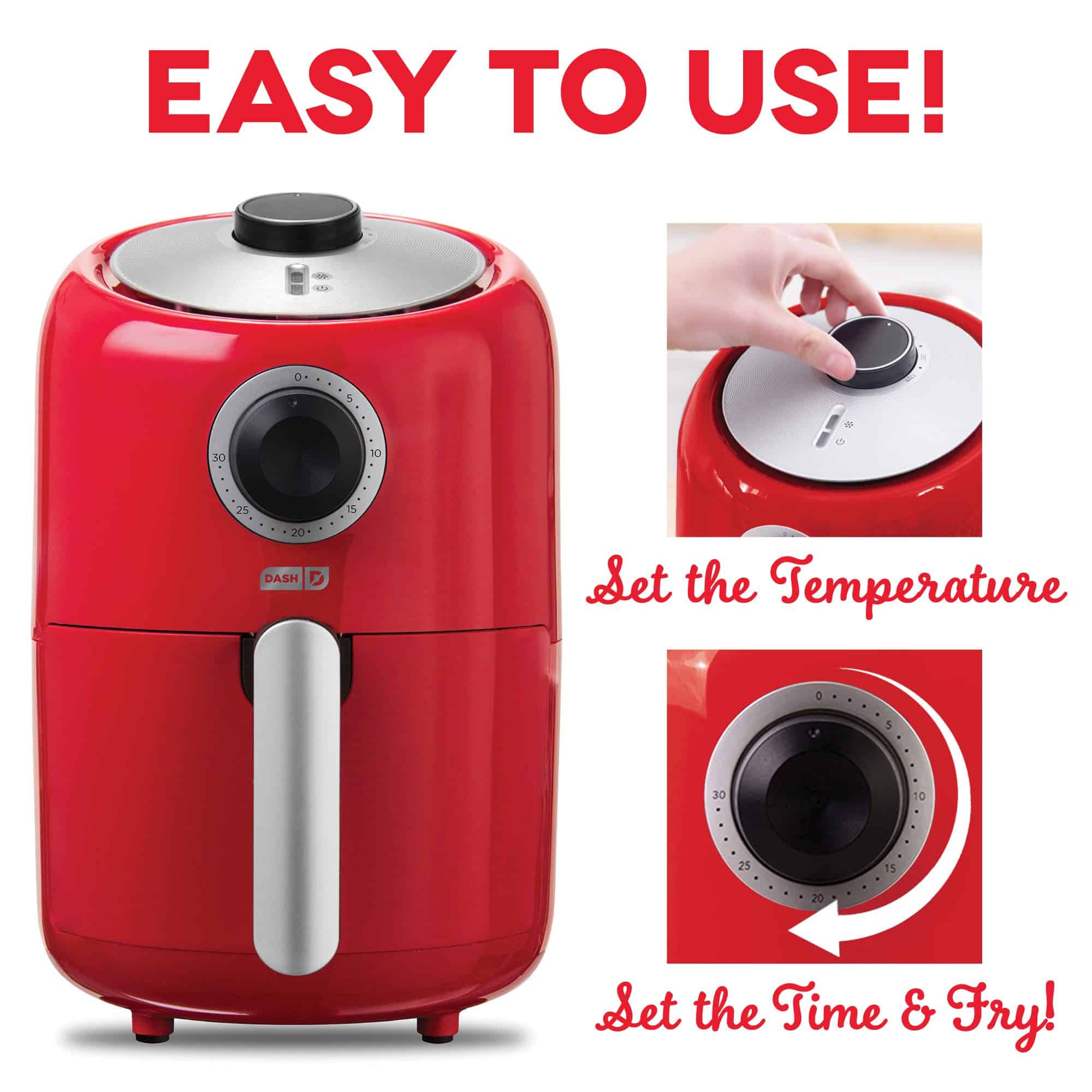 DASH Compact Air Fryer Oven Cooker with Temperature Control, Non-stick Fry Basket, 2 Quart - Red