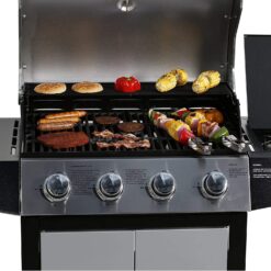 MASTER COOK Outdoor Propane Gas Grill, 4-Burner Gas Grill with Side Burner Liquid Propane Gas Grill BBQ Gas Grill, Silver Black