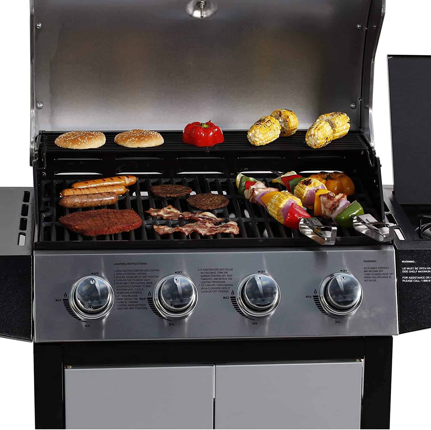 MASTER COOK Outdoor Propane Gas Grill, 4-Burner Gas Grill with Side Burner Liquid Propane Gas Grill BBQ Gas Grill, Silver Black