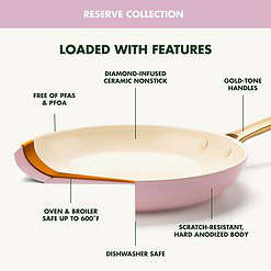 GreenPan Reserve Hard Anodized Healthy Ceramic Nonstick 10 Piece Cookware Pots and Pans Set, Gold Handle, Blush Pink