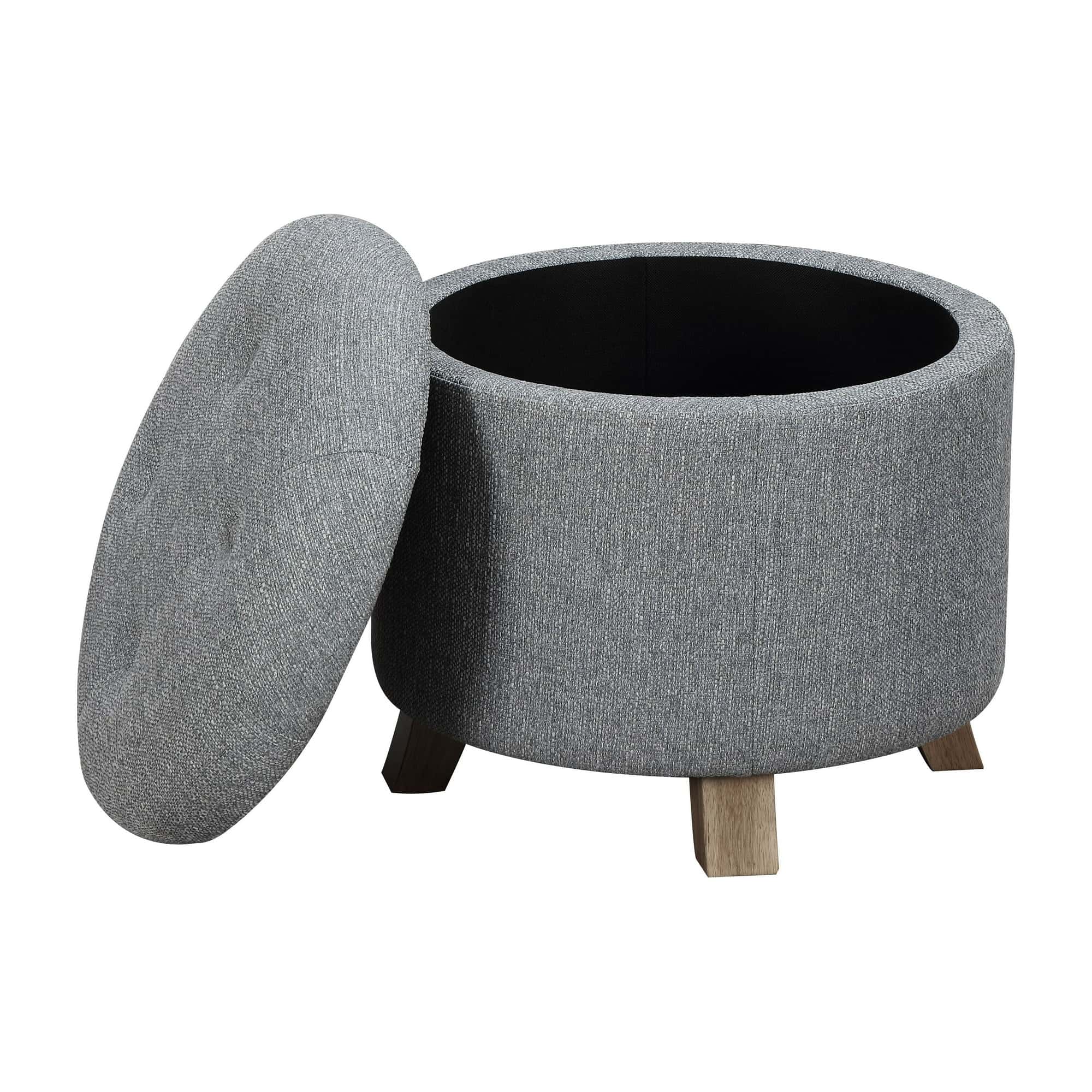 Better Homes & Gardens Round Tufted Storage Ottoman, Gray Faux Linen