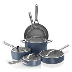 Ninja CW39010MM NeverStick Ceramic Pro 10-Piece Cookware Set, Non-Stick Pots & Pans Set with Glass Lids, Blue
