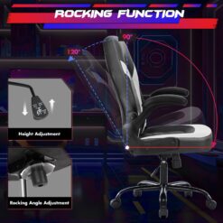 Sweetcrispy Computer Gaming Desk Chair - Ergonomic Office Executive Adjustable Swivel Task PU Leather Racing Chair, White