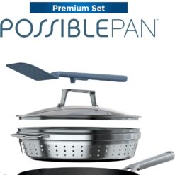 Ninja, Cookware, Steamer, Strainer Basket, Glass Lid and Spatula, Foodi NeverStick PossiblePan, Premium Set, CW102BL