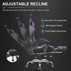 GTPLAYER Gaming Chair, Computer Chair with Footrest and Lumbar Support, Height Adjustable Game Chair with 360°, Purple