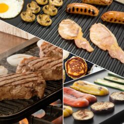 Cast Iron Reversible Grill/Griddle Set with Press, Scraper & Mitts - Pre-Seasoned, Non-Stick - 16.75