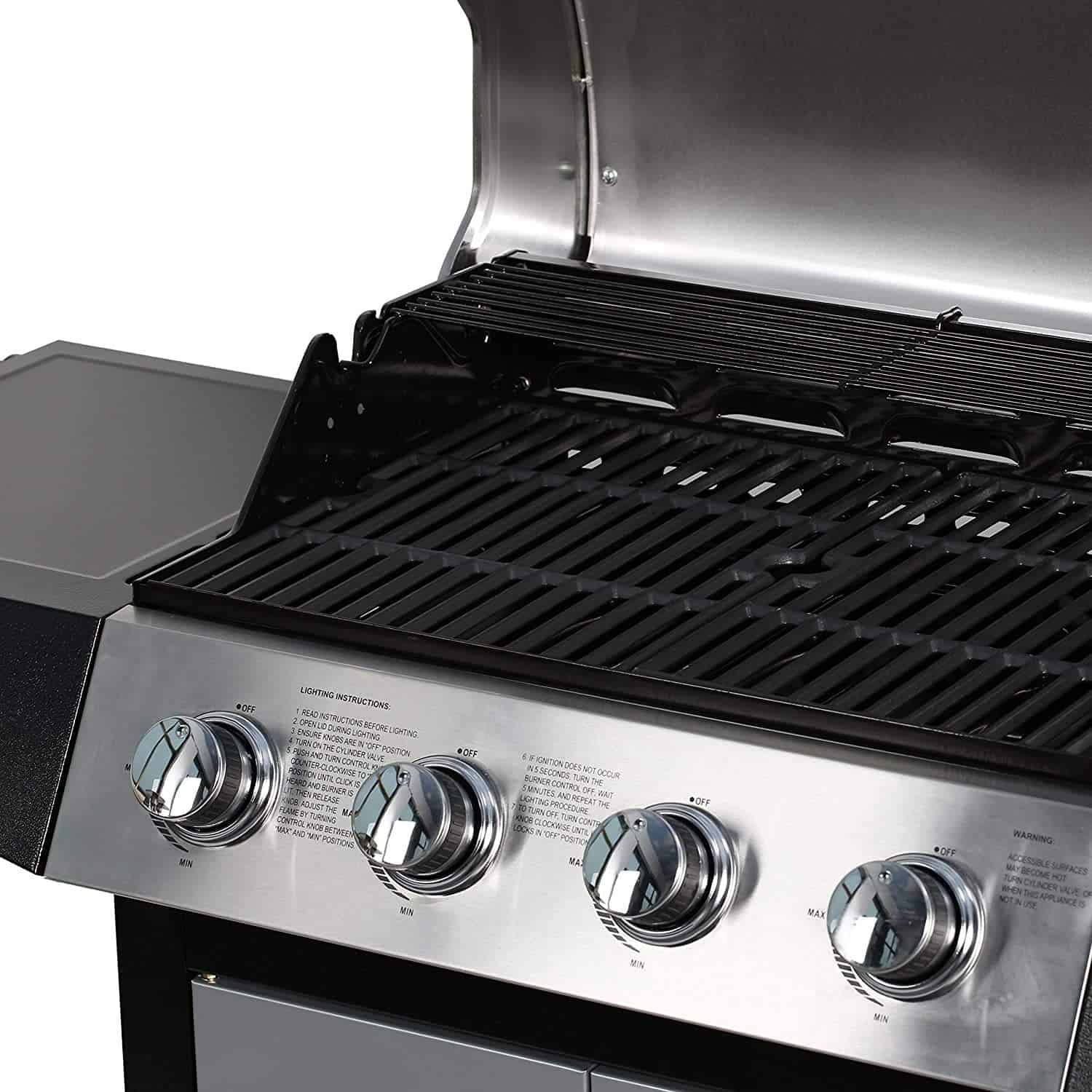 MASTER COOK Outdoor Propane Gas Grill, 4-Burner Gas Grill with Side Burner Liquid Propane Gas Grill BBQ Gas Grill, Silver Black