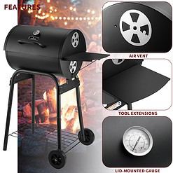 DNKMOR Charcoal Grills Outdoor BBQ Grill, Barrel Charcoal Grill with Side Table, with Nearly 500 Sq.In. Cooking Grid Area, Black