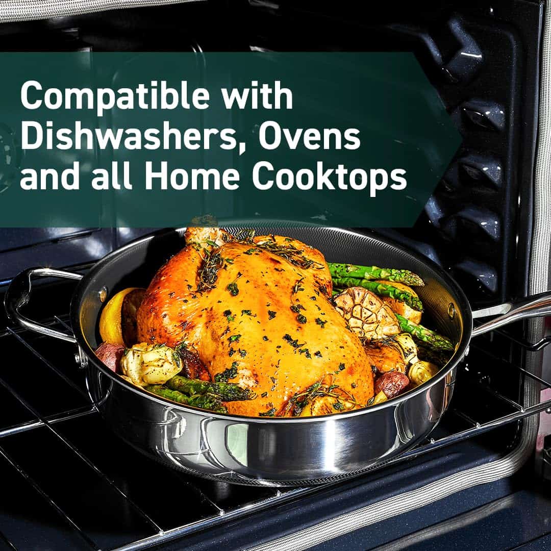 HexClad Hybrid Nonstick 4.5 Qt Deep Sauté Pan and Lid, Dishwasher and Oven-Safe, Induction Ready, Compatible with All Cooktops