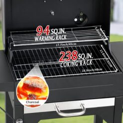 MASTER COOK Charcoal Grill with Two Side Tables, Heavy-duty Steel Barbecue BBQ Grill for Outdoor Picnic Backyard Patio and Parties, Black