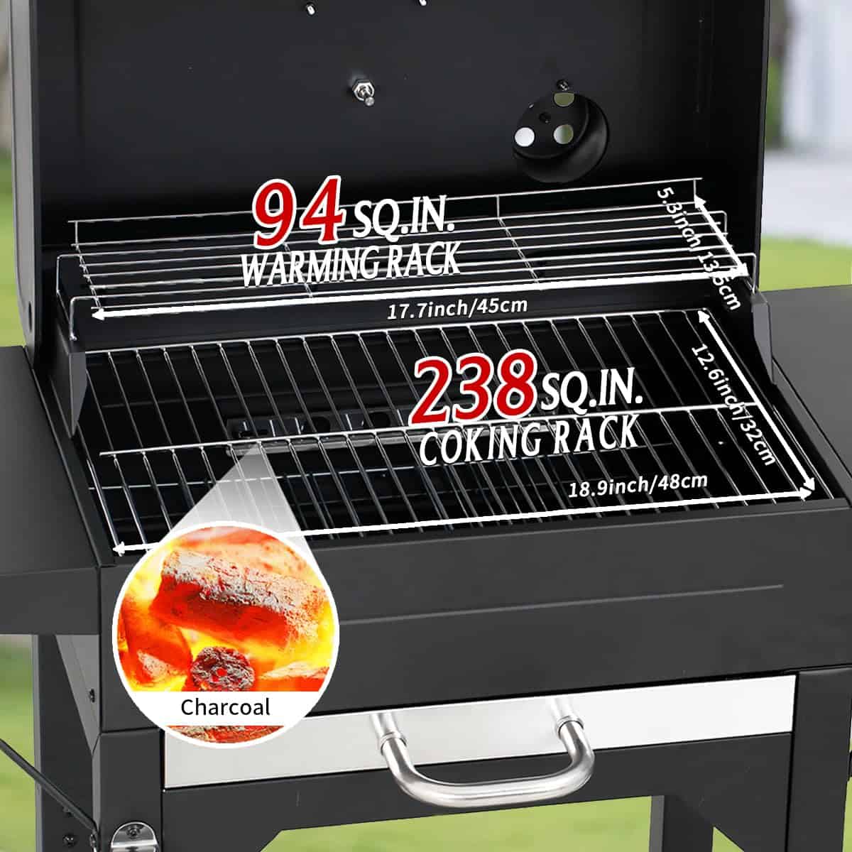 MASTER COOK Charcoal Grill with Two Side Tables, Heavy-duty Steel Barbecue BBQ Grill for Outdoor Picnic Backyard Patio and Parties, Black