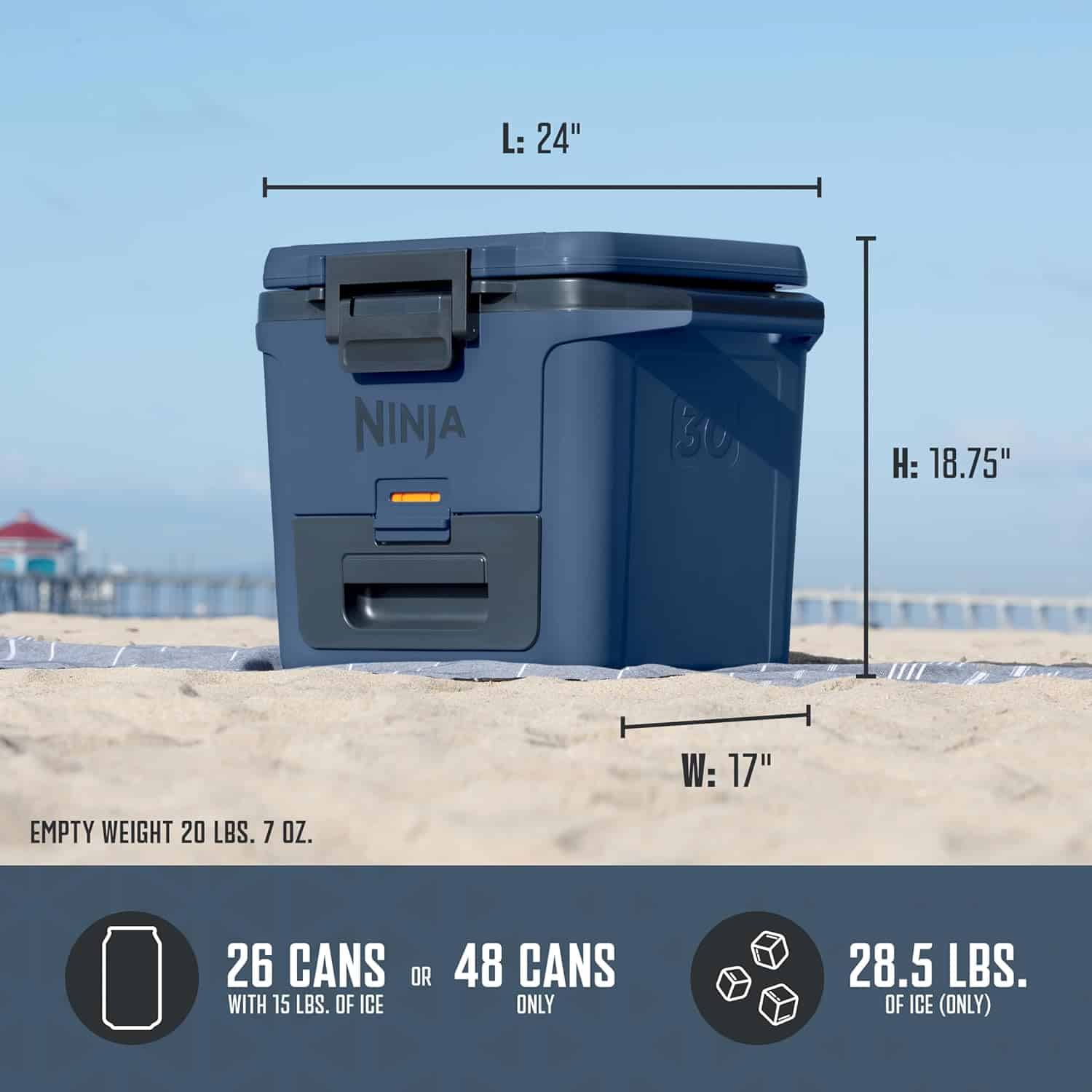 NINJA FrostVault 30 qt. Chest Cooler with Dry Zone, Lakeshore Blue