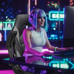 Sweetcrispy Computer Gaming Desk Chair - Ergonomic PU Leather with Comfy Lumbar Support, Grey