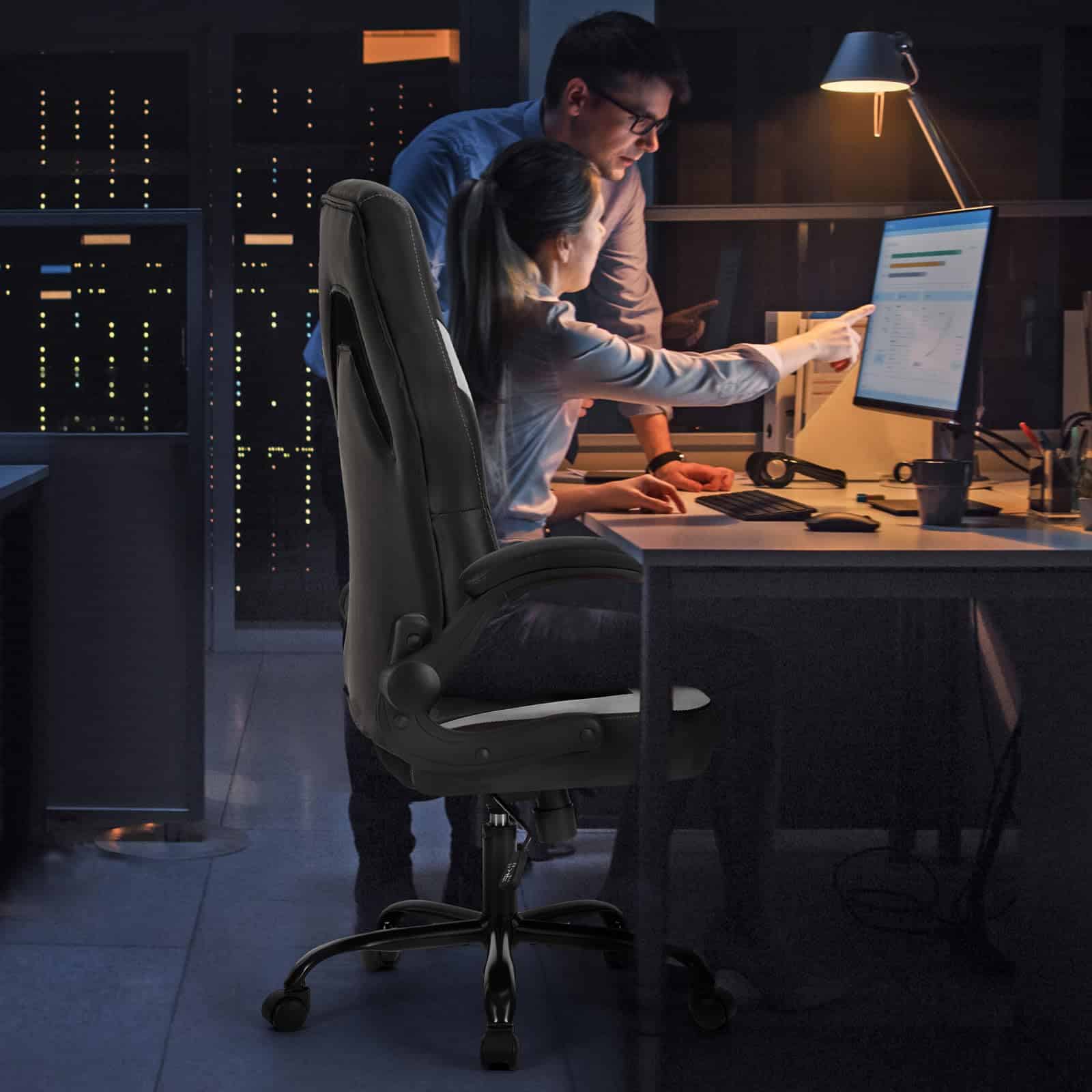 Sweetcrispy Computer Gaming Desk Chair - Ergonomic Office Executive Adjustable Swivel Task PU Leather Racing Chair, White
