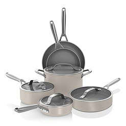 Ninja CW39010ST NeverStick Ceramic Pro,Non-Stick Pots & Pans Set with Glass Lids, PTFE Free
